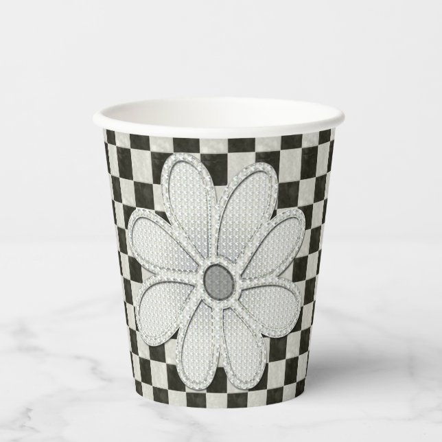 Gobelets En Papier Faisée en damier noir et blanc (Recto)