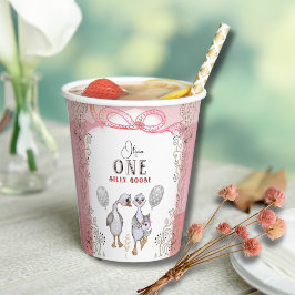 Gobelets En Papier Famille d'oies soyeux rose & bow 1er anniversaire