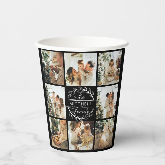 Gobelets En Papier Famille simple moderne Collage photo Monogramme Pa (Recto)