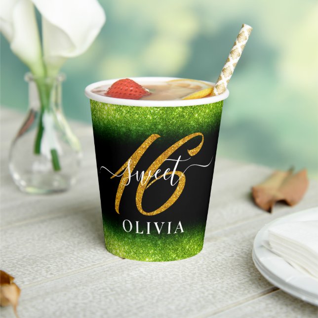 Gobelets En Papier Fancy Green Parties scintillant Sweet 16 Seteen Pa (Insitu)