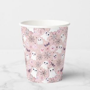 Gobelets En Papier Fantômes roses et éléments d'Halloween Motif sans