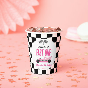 Gobelets En Papier Fast One Pink Race Car Premier Anniversaire