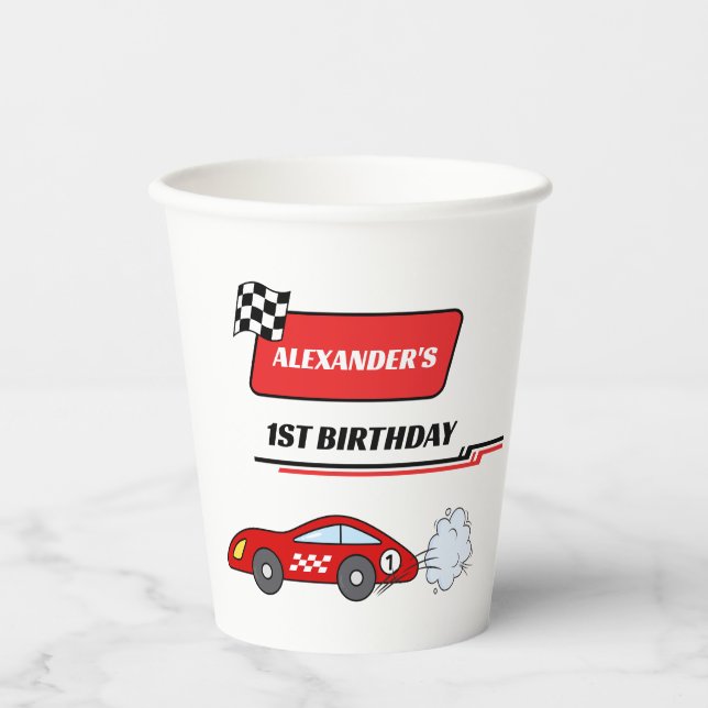 Gobelets En Papier Fast one rouge voiture garçon 1 anniversaire (Recto)