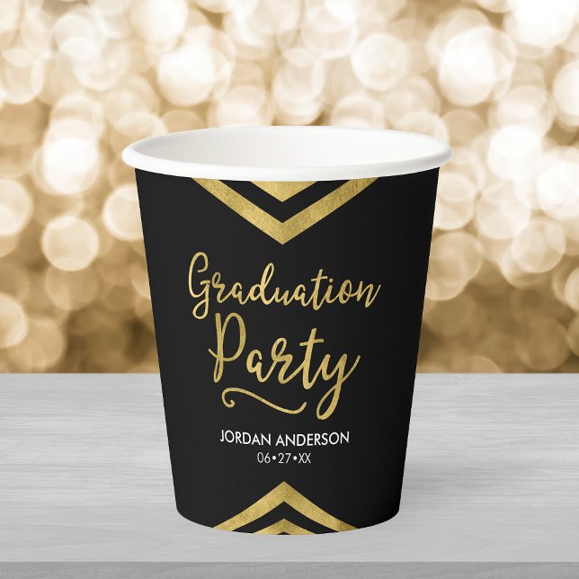 Gobelets En Papier Faux Gold Chevron Parti de Graduation (Créateur téléchargé)