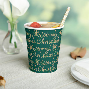 Gobelets En Papier Faux Gold & Green Joyeux Noël Lettres