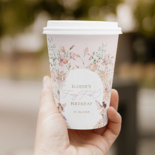 Gobelets En Papier Fée 1ère Filles Florales Rose Anniversaire