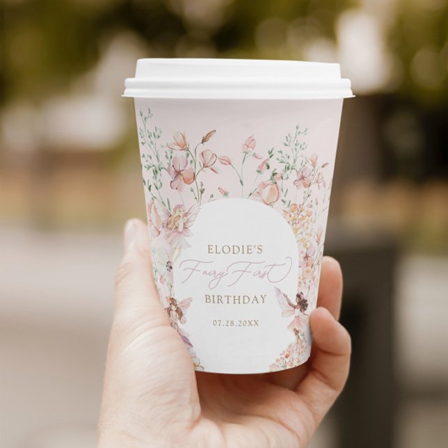 Gobelets En Papier Fée 1ère Filles Florales Rose Anniversaire (Créateur téléchargé)