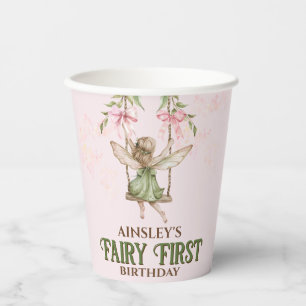 Gobelets En Papier Fée Bow Rose Premier Anniversaire Personnalisé
