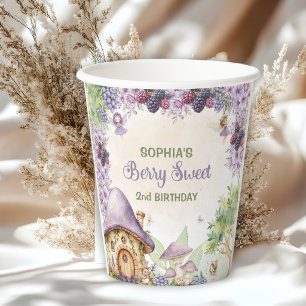 Gobelets En Papier Fée Sucrée aux Fruits Violets 2ème Anniversaire