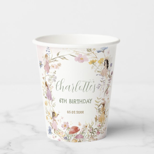 Gobelets En Papier Fées Fleur sauvage Fleurs de prairie Anniversaire (Recto)