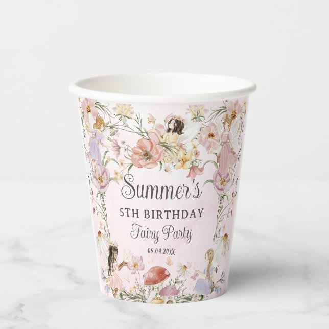 Gobelets En Papier Fées Whimsical Anniversaire Fleur Jardin prairie (Recto)