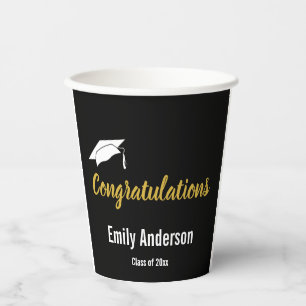 Gobelets En Papier Félicitations Grad Black White Gold Graduation