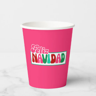 Gobelets En Papier Feliz Navidad - rose vif