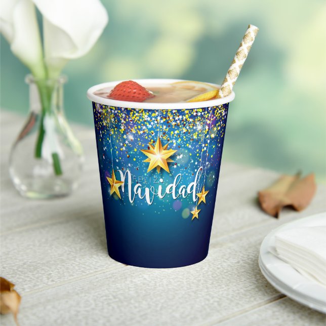 Gobelets En Papier Felize Navidad Gold Stars Noël (Insitu)