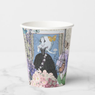 Gobelets En Papier Femme élégante bleue robe florale fantaisie 