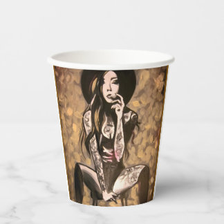 Gobelets En Papier Femme Tatouée en Or