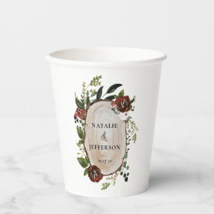 Gobelets En Papier ferme botanique tranche de bois rustique mariage