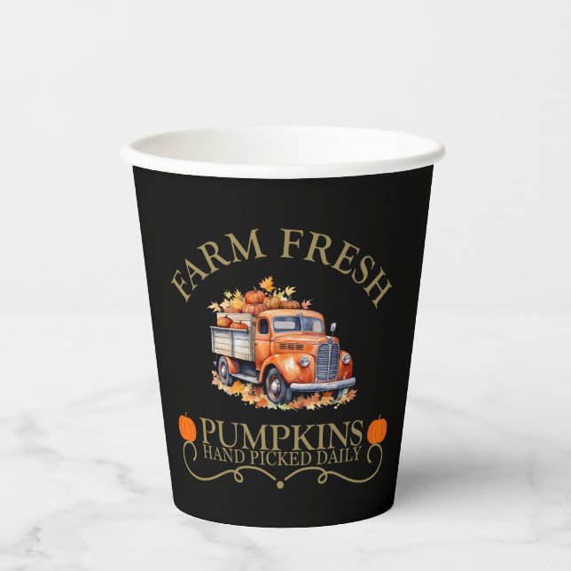 Gobelets En Papier Ferme d'eau douce citrouilles feuilles automne aut (Recto)