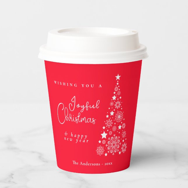 Gobelets En Papier Festif Arbre de Noël Rouge (Recto)