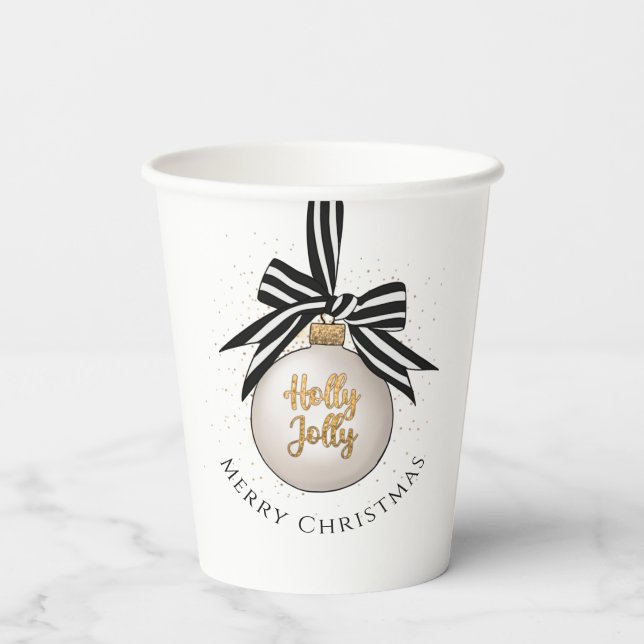 Gobelets En Papier Festif Joyeux Bauble de Noël (Verso)