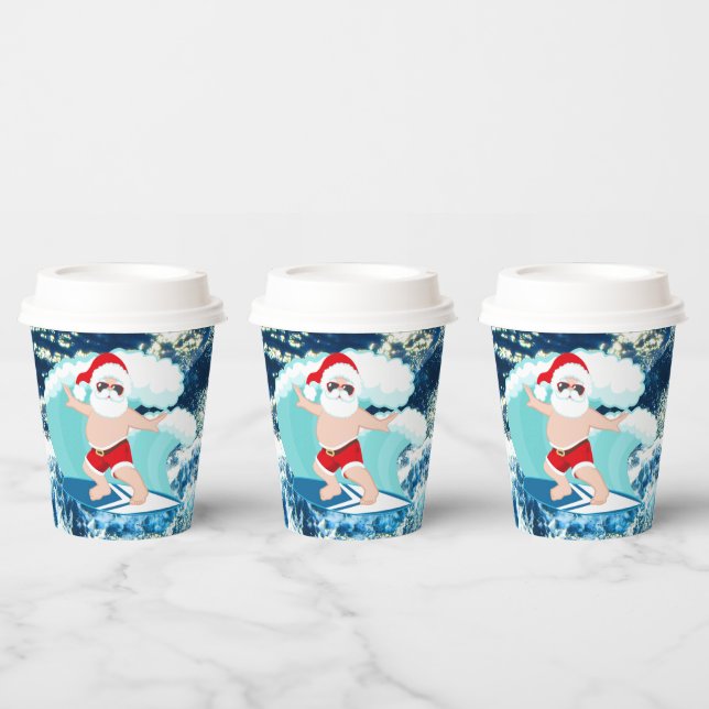 Gobelets En Papier Festif Noël Surf Père Noël Beach (Multi)