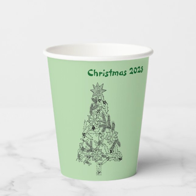 Gobelets En Papier Festive Green Tree Christmas Party (Verso)