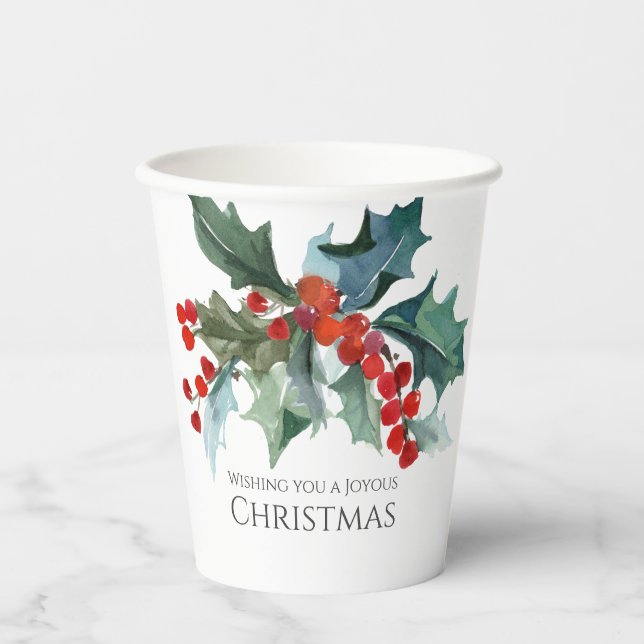Gobelets En Papier Festive Holly et Berries Evergreens Noël (Recto)