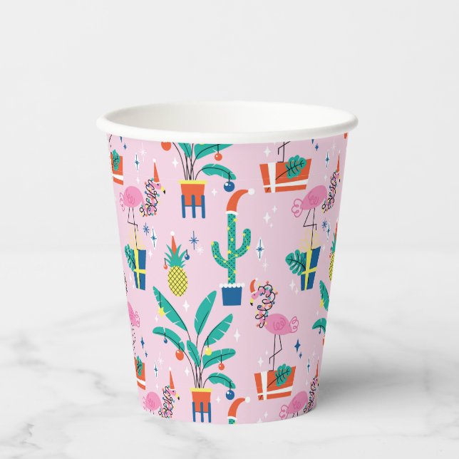 Gobelets En Papier Festive Tropical Noël Motif (Recto)