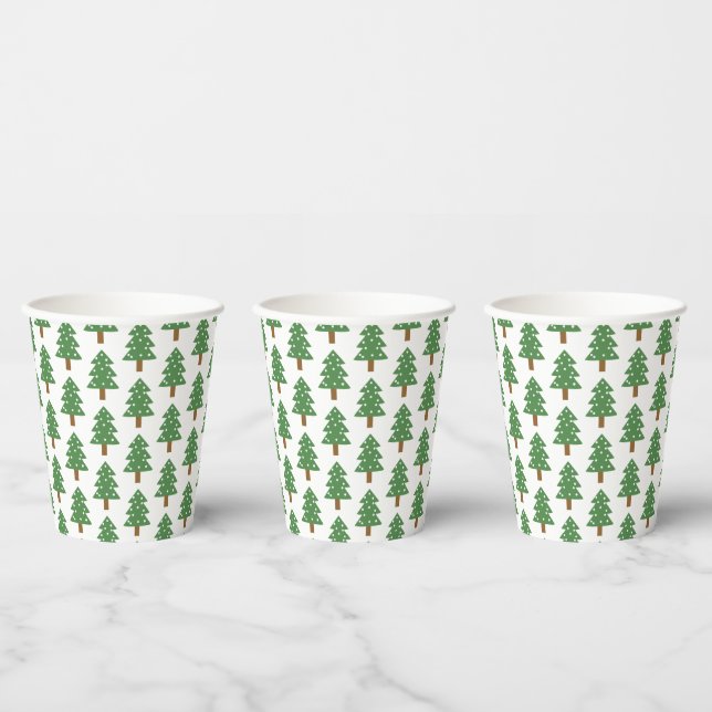 Gobelets En Papier Festive Vert Brown arbres de Noël Motif (Multi)