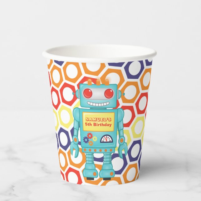Gobelets En Papier Fête à thème robotique (Recto)
