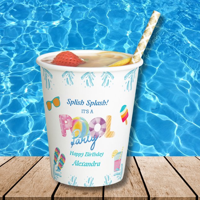 Gobelets En Papier Fête Anniversaire de enfant de la piscine à éclabo (Créateur téléchargé)