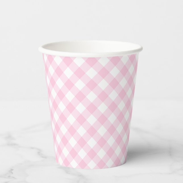 Gobelets En Papier Fête Anniversaire Pink En vichy Plaid (Recto)