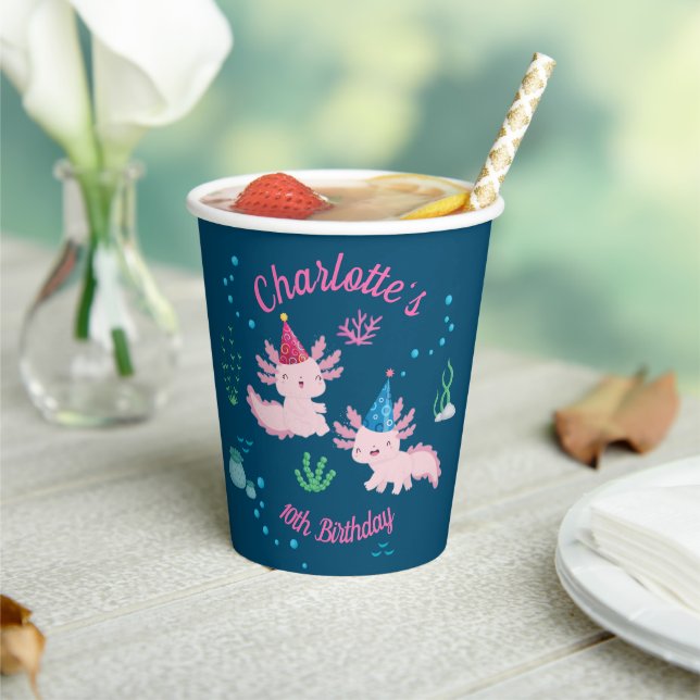 Gobelets En Papier Fête avec la fête d'anniversaire Axolotls (Insitu)