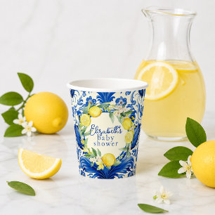 Gobelets En Papier Fête Bébé Citron Jaune Carreau Bleu