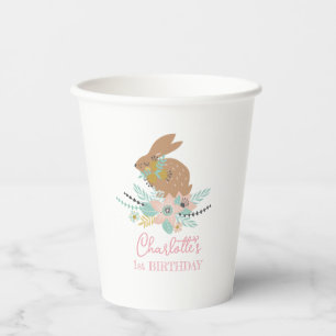Gobelets En Papier Fête d'anniversaire 1 an Lapin Animaux Mignon Sucr