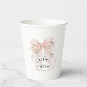 Gobelets En Papier Fête d'anniversaire 21 ans Ruban rose personnalisé