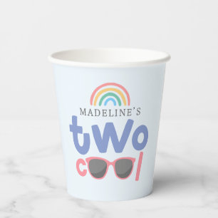 Gobelets En Papier Fête d'anniversaire 2 ans Girls Two Cool Rainbow