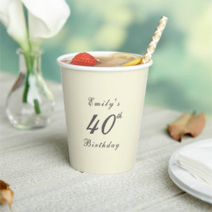 Gobelets En Papier Fête d'anniversaire 40 ans crème élégante moderne