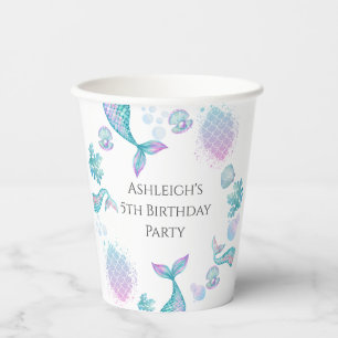 Gobelets En Papier Fête d'anniversaire à thème de sirène turquoise
