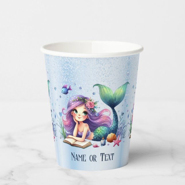 Gobelets En Papier Fête d'anniversaire aquarelle Sirène Mer Vie migno (Gauche)