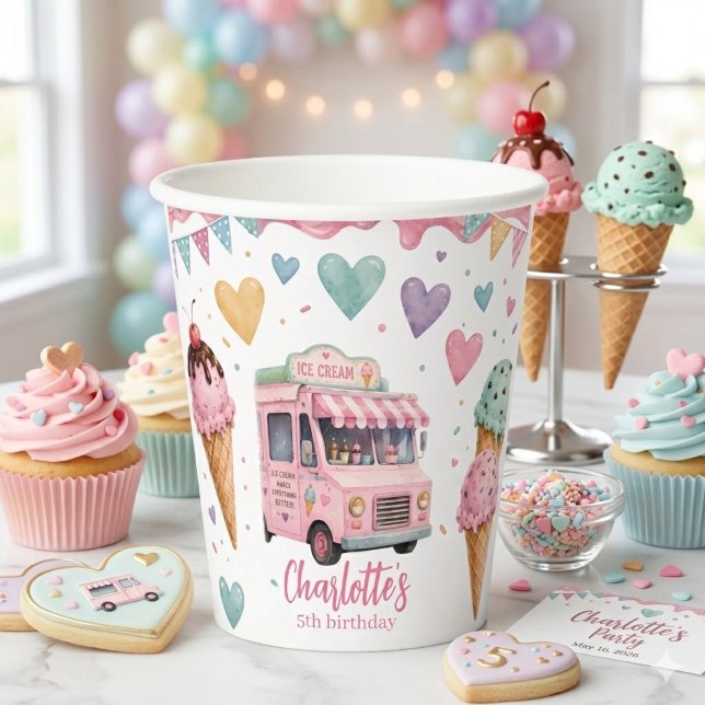 Gobelets En Papier Fête d'anniversaire avec camion de glace personnal (Créateur téléchargé)