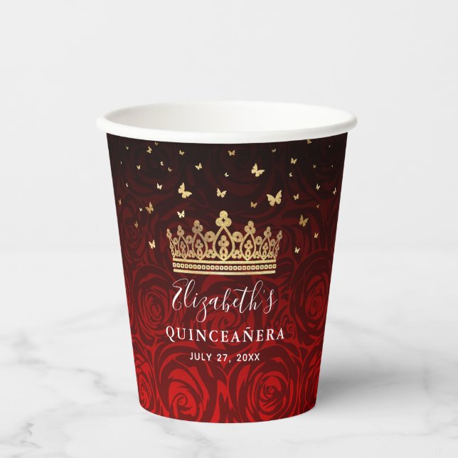 Gobelets En Papier Fête d'anniversaire Black Red et Gold (Recto)