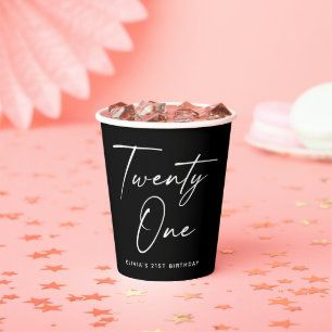 Gobelets En Papier Fête d'anniversaire Black Twenty One   Moderne 21e