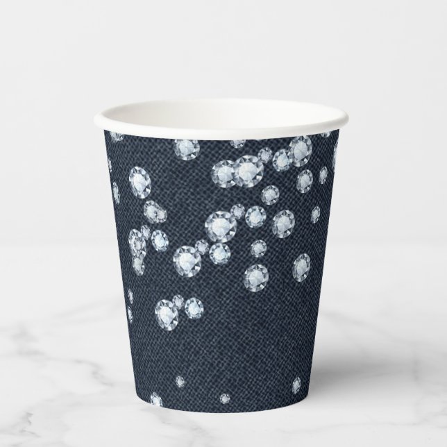 Gobelets En Papier Fête d'anniversaire chic et élégante Denim & Diamo (Recto)