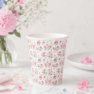 Gobelets En Papier Fête d'anniversaire Coquette Fleur Rose Élégante