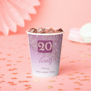 Gobelets En Papier Fête d'anniversaire de 20 ans Paillettes Rose Gold