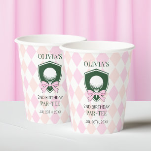 Gobelets En Papier Fête d'anniversaire de 2 ans pour filles, golf ros