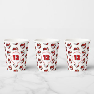 Gobelets En Papier fête d'anniversaire de basket blanc rouge