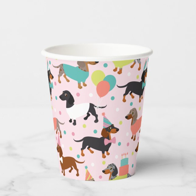 Gobelets En Papier Fête d'anniversaire de Dachshund (Recto)