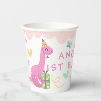Gobelets En Papier Fête d'anniversaire de dinosaure pastel mignon